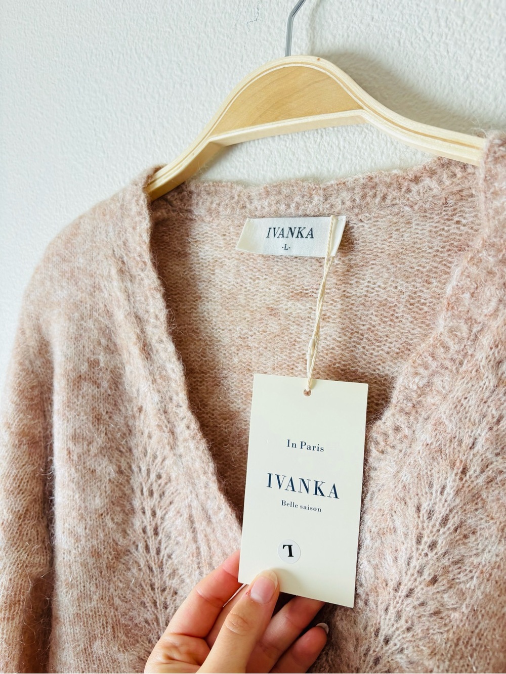 NWT Ivanka in Paris Blush Pink Beige Mohair French Blend Cardigan Sweater Large - Picture 5 of 6